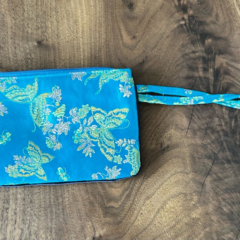 Vibrant Blue and Yellow Silk  Clutch